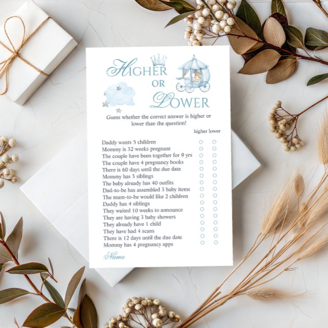 Blue Crown Higher or Lower Baby Shower Game Card (Criador carregado)
