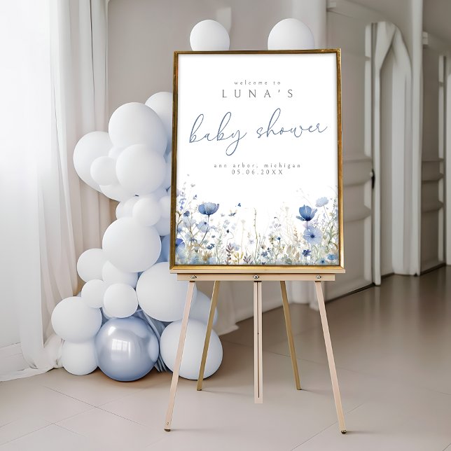Blue Cute Baby In Bloom Wildflower Welcome Poster (Criador carregado)