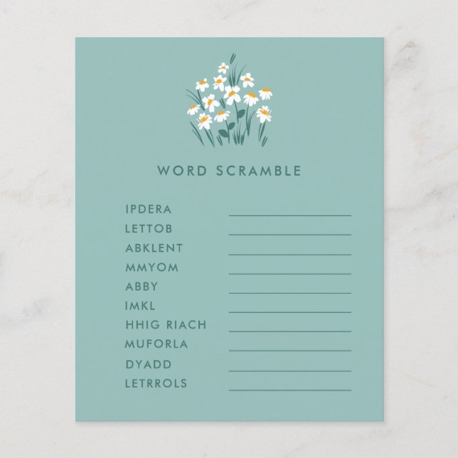 Blue daisy floral beautiful baby shower game flyer (Frente)