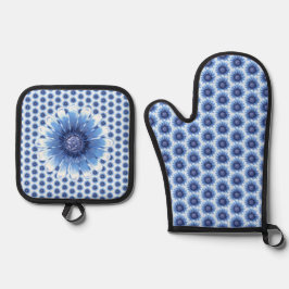 Blue Daisy Oven Mitt e Potes
