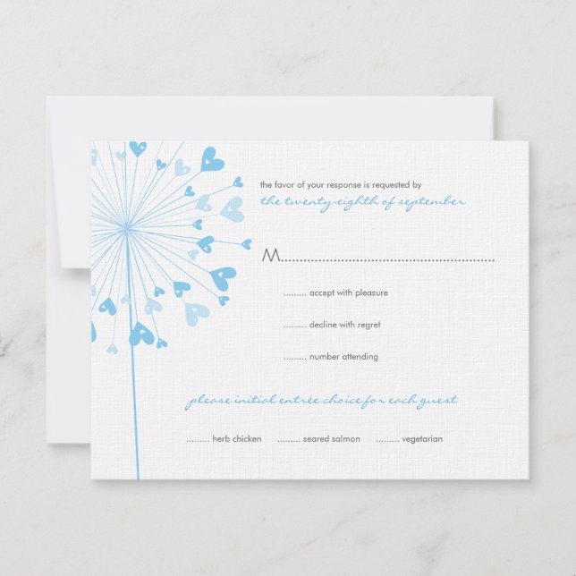 Blue Dandelion Flowers Love Weding RSVP Card (Frente)