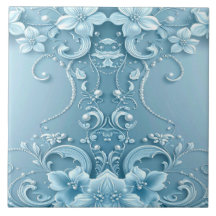 Blue Decorative Floral Ceramic Tile