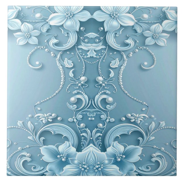 Blue Decorative Floral Ceramic Tile (Frente)