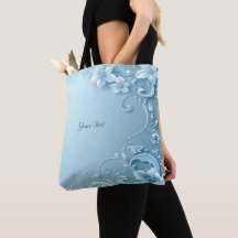 Blue Decorative Floral Tote Bag