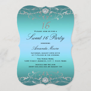 Blue Diamond Damask Sweet 16 Convite