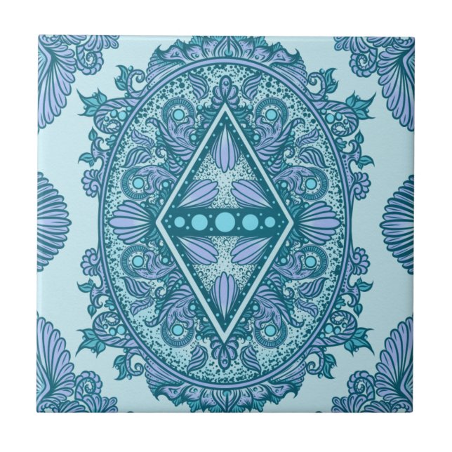 Blue Diamond Mandala | Turquesa e Lavanda do ornam (Frente)