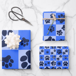 Blue Dog Paw Print Checkerboard