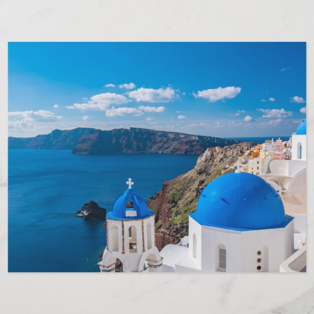 Blue Domes of Santorini Scrapbook Paper (Frente)