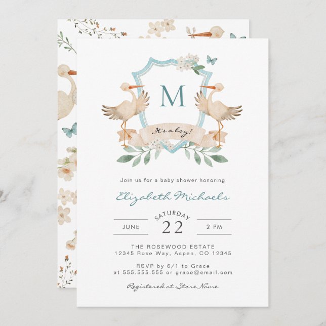 Blue É um convite para Chás de fraldas (Frente/Verso)