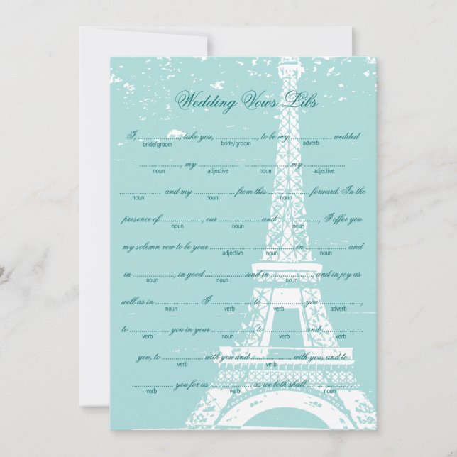 Blue Eiffel Tower Wedding Vows Libs (Frente)