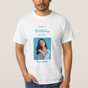 Blue Elegant Happy Birthday - Camisa de Foto