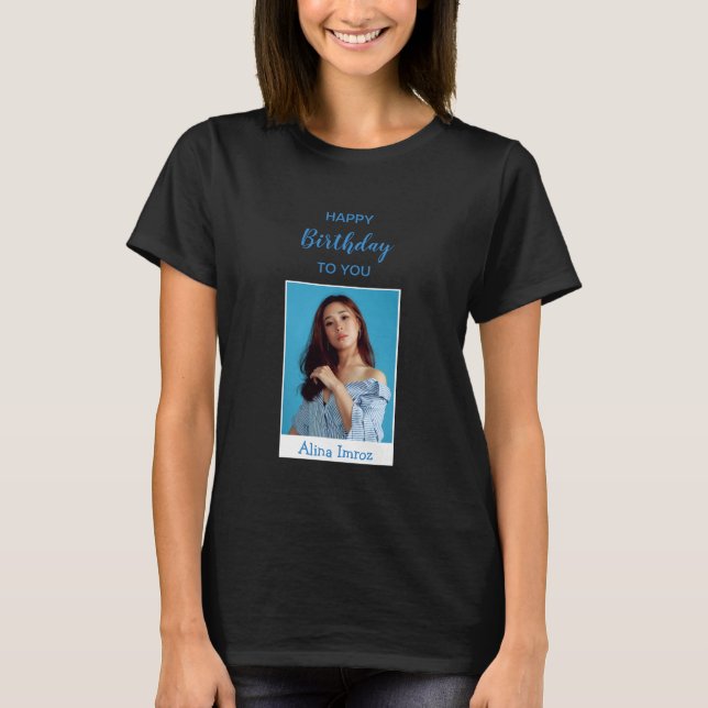 Blue Elegant Happy Birthday - Camisa de Foto (Frente)