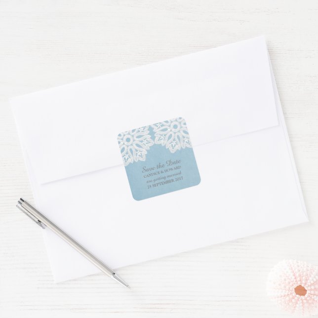 Blue Elegant Lace Salve os adesivos de data (Envelope)