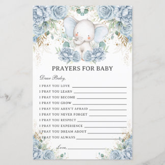 Blue Elephant Prayers for Baby Showers Activity
