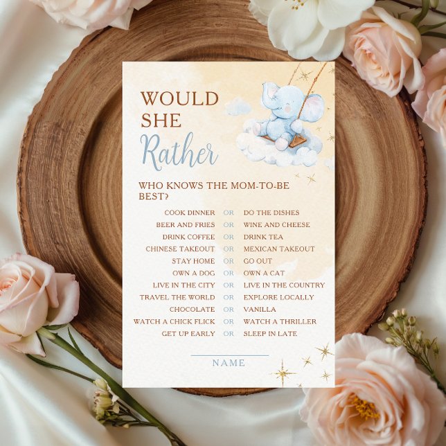 Blue Elephant Would She Rather Baby Shower Game (Criador carregado)