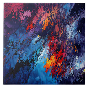 Blue Ember Blue Red Contemporâneo Abstrato Art