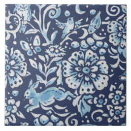 Blue Fantasy Forest Mural Rabbit inferior esquerdo