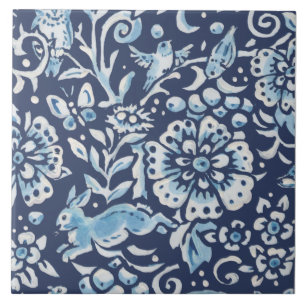 Blue Fantasy Forest Mural Rabbit inferior esquerdo