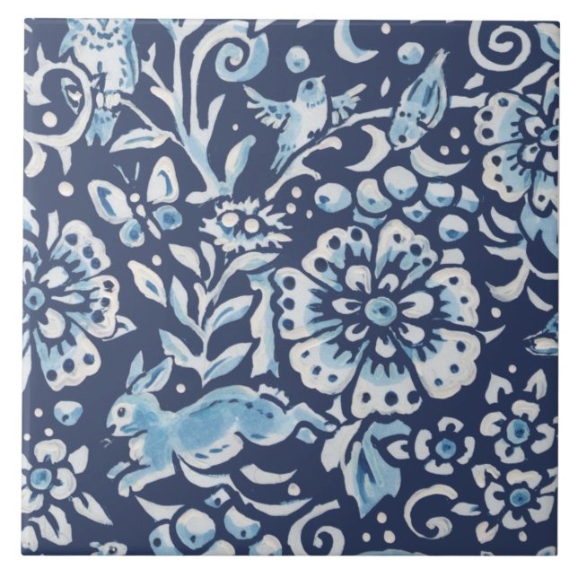 Blue Fantasy Forest Mural Rabbit inferior esquerdo (Frente)