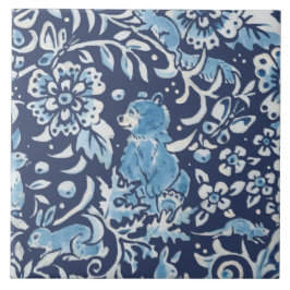 Blue Fantasy Forest Mural - Urso da Floresta à Dir