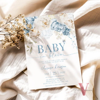 Blue Floral BABY NO Convite para Chá de fraldas BL