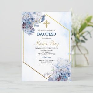 Blue Floral Bautizo Convite Espanhol