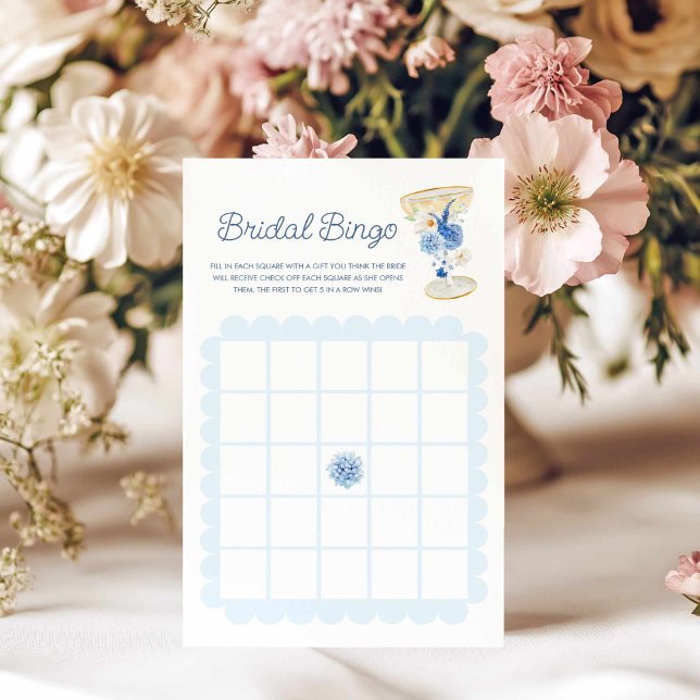 Blue Floral Bubbles Bridal Jogo (Blue Floral Bridal Bingo Game)
