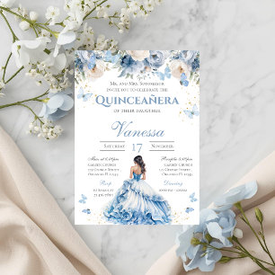 Blue Floral Butterfly Quinceanera Convite