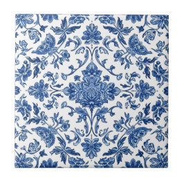 Blue Floral Chinoiserie White Watercolor