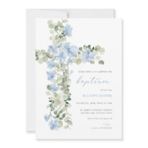 Blue Floral Cross Boy Convite Baptism