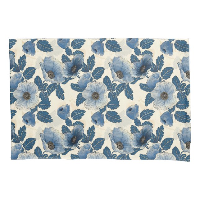 Blue Floral Dourado Glitter Japonês Ukiyo-e (Frente)