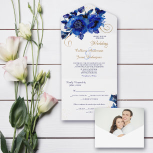 Blue Floral Dourado Swirl Tudo em Um Casamento Tud
