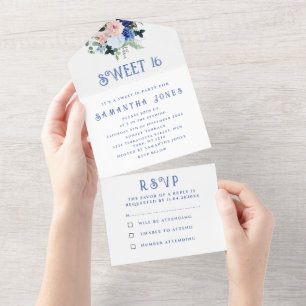 Blue Floral Girly Peony Sweet 16 Floral XVI