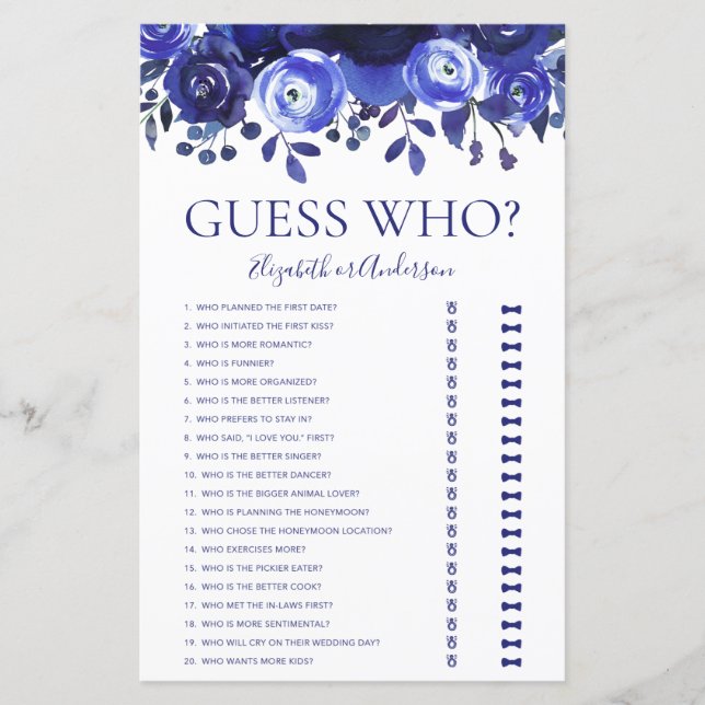 Blue Floral Guess - Jogo do Chá de panela (Frente)