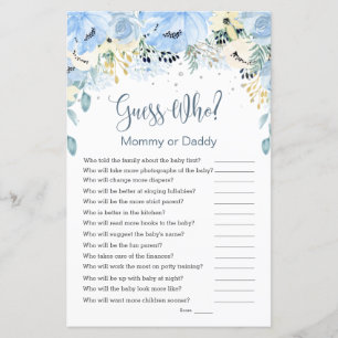 Blue Floral Guess Who Games Flat Paper
