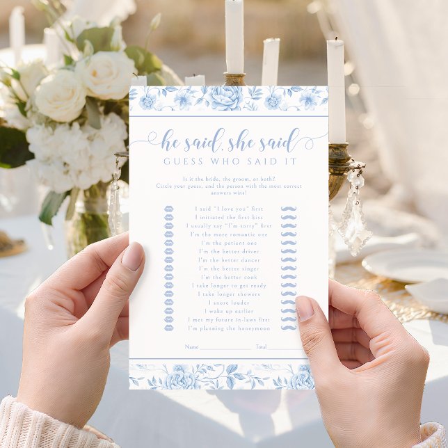 Blue Floral He said She said Bridal Shower Game (Criador carregado)