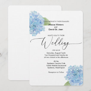 Blue Floral Hydrangea design de Convite para Casam