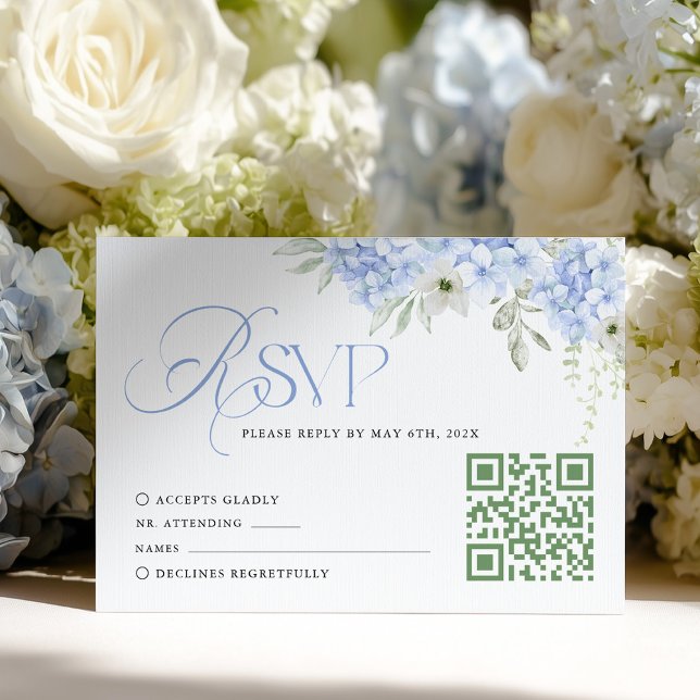 Blue Floral Hydrangea Wedding RSVP Card (Criador carregado)