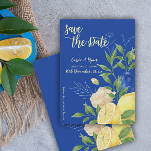 Blue Floral Lemon Wedding the Date