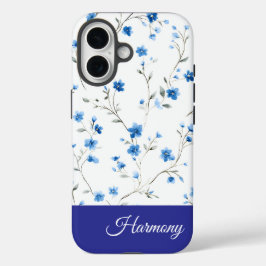 Blue Floral Personalized Name Phone
