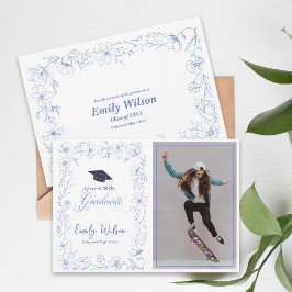 Blue Floral Photo 2026 Graduation Announcement