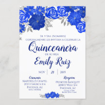 Blue Floral Quinceañera Convite Em Espanhol