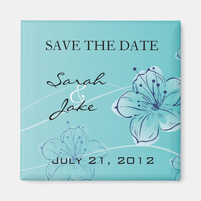 Blue Floral Save The Date Imã de geladeira (Frente)