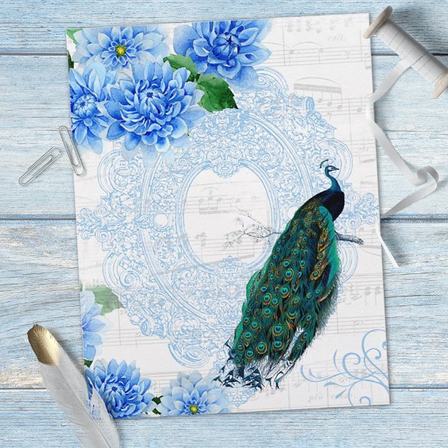 Blue Floral Vintage Peacock - Papel Escrapbook (Criador carregado)