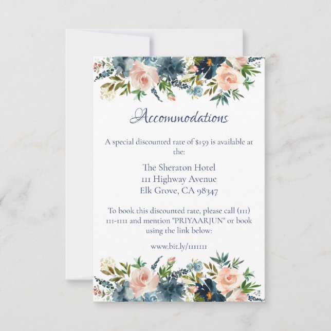 Blue Floral Watercolor Details Insert Card (Frente)