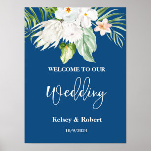 Blue Floral Welcome Sinal Poster