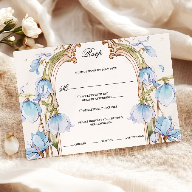 Blue Floral Whimsical Rsvp com Opções de Refeição (Criador carregado)