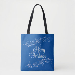 Blue Flourish Merry Christmas Tote Bag