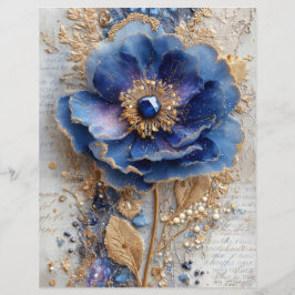 Blue Flower Junk Journal Scrapbook Paper