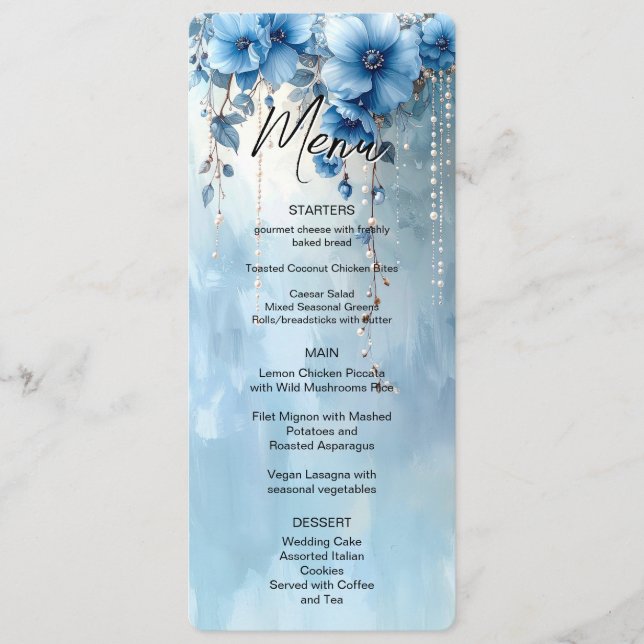 Blue Flowers and Pearls Menu (Frente)